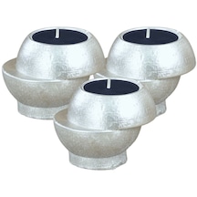 Şamdan Dekoratif Mumluk Şamdan Set 3 Lü Üçlü Tealight Ve Uzun Mum Uyumlu Kesik Model - Gümüş