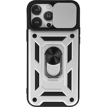 Newface Apple İphone 13 Pro Max Kılıf Pars Lens Yüzüklü Silikon - Gümüş