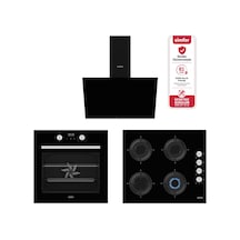 Carino 4 Fonksiyon Dijital Siyah Power Turbo 3'lü Emaye Ocaklı Ankastre Set Fırın+Ocak+Davlumbaz