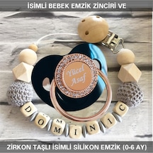 Sahi Aksesuar İsimli Emzik Zinciri Ve İsimli Silikon Emzik 0-6 Ay Bezyı455 Gri - Mavi