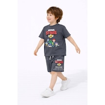 Miniko Kids Erkek Çocuk Brawl Stars Modelli Pamuk Şortlu Takım Füme