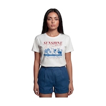 ''sunshine & Cocktails'' Vintage Hawaii Temalı Baskılı %100 Pamuk Beyaz