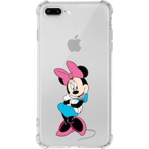 Apple Uyumlu iPhone 8 Plus  Köşe Korumalı Antişok Kapak Minnie Mouse Tasarımlı Şeffaf Kılıf