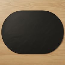2 Adet Deri Siyah Tam Oval Amerikan Servis Supla 33x44 Cm-kolay Silinebilir Supla