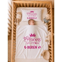İsme Özel Kız Bebek Battaniye 80x80 Cm Ve Yastık Kılıfı 35x45 Cm %100 Pamuk Organik Baskılı Bebek Seti Bebek Hediyesi 2032yb Krem