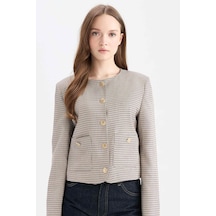 DeFacto Bisiklet Yaka Geometrik Desenli Blazer Ceket E5231AX24CWBN271 Kahve
