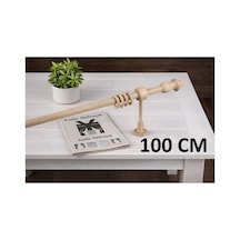 Naturel Krem Renk Ahşap Rustik - Alüminyum Borulu Ahşap Başlıklı Ahşap Ayaklı Perde Askısı - Halkalı Krem100cm - 866006877 Krem100cm