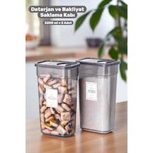Mona 2 Adet 3200 Ml Deterjan Saklama Kabı - Çamaşır Odası& Banyo Düzenleyici-çamaşır Deterjan Kutusu Gri - 749925874 Gri