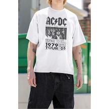 Ac Dc Highway To Hell 1979 Tour Baskılı Unisex Tişört, Oversize M Beyaz