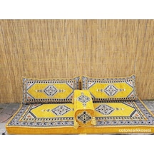 Şark Köşesi Minderi Saraylı Desenli İkili Sedir Takımı Sarı Sünger Dahil