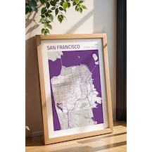 San Francisco Abd Haritası Çerçeveli Tablo Lüks Salon Ofis Duvar Dekorasyonu Hediyelik Tablo Kayın
