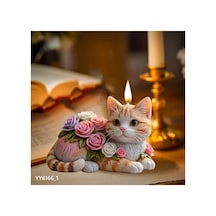 Gül Süslemeli Yatan Kedi Mum Biblo Silikon Kalıp
