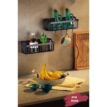 Tezgah Üstü Yapışkanlı Raf - Baharatlık Dolap Içi Düzenleyici - 2li Mutfak Organizeri Siyah Siyah