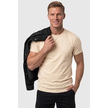 Rizzup Erkek Krem Slim Fit %90 Pamuk Likralı Yumuşak Dokulu Basic Tişört 1801131