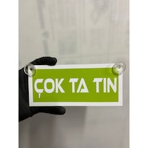 Yeşil Renk Üzeri Beyaz Renk Çok Ta Tın Yazılı Vantuzlu Cam Süsü