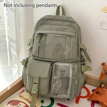 Honeybeeshop Yeşil Karikatür Ayı Tasarımlı Kadın Naylon Sırt Çantası Ayarlanabilir Askı Çoklu Cep Okul Seyahat Yeşil