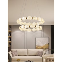 Aspen 2 Katlı Yuvarlak Eskitme Sarkıt Led Modern Salon Avize Eskitme