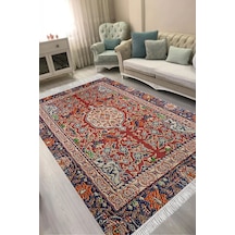 Alanur Kaymaz Yıkanabilir Dijital Baskılı Salon Halısı Trend Saçaklı Otantik E6003 Renkli