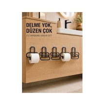 Siyah Metal Tuvalet Kağıdı Tutucu 5 Li Set Yapışkanlı Duvar Tipi Banyo Wc Askısı Tek Renk