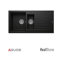 Realstone P005 Troya 1.5 Göz Damlalıklı Granit Evye 1000 500 Mm Siyah