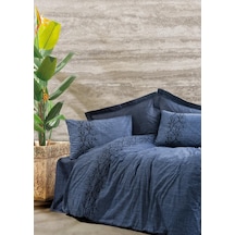 Cotton Box Plain Çift Kişilik Nevresim Takımı Sooty Denim Çiçekli