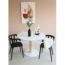 Naturalwood Ahşap Ayaklı Yuvarlak Yemek Masası, Modern Mat Beyaz Mdf Yemek Ma