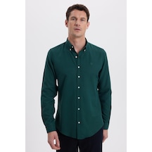 Tudors Erkek Slim Fit Dar Kesim Düz Oxford Armalı Yaka Düğmeli Haki Spor Gömlek-42008 Haki