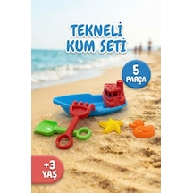 5 Parça Eğlenceli Havuz Ve Plaj Oyuncağı - Kürek Tırmık Ve Kum Kalıplı Tekneli Kum Seti Mavi