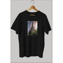 Noıssey -wed Eyfel Kulesi Tasarım Baskılı Oversize T-shirt Tişört Sokak Tarzı Siyah