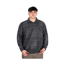 Mode Xl Büyük Beden Erkek Polo Yaka Sweatshirt Baskılı Selanik U24440 Antramelanj Antrasit
