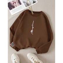 Startmore Kahverengi Unisex Kadın/erkek Never Renkli Oversize Bisiklet Yaka Pamuklu