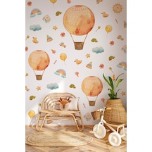 Eğlenceli Balonlar Ve Figürler Çocuk Bebek Odası Duvar Cam Sticker Seti, Balon Çiçekler Gökkuşakları Dijital Baskı