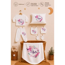 Pia Baby Kişiye Özel İsimli Kız Bebek Zıbın Seti 7 Parça %100 Pamuk Organik Baskılı Hastane Çıkışı Seti 2020zybyx Ekru