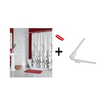 Banyo Perdesi 7766 1x180x200, Perde Borusu Askı Aparatı Köşe Boru Beyaz Hediyeli, Duş Perdesi Seti Çok Renkli