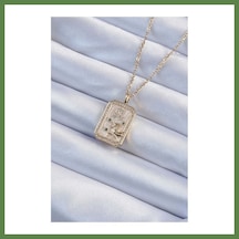 Bezos 316l Çelik Zincir Gold Renk Zirkon Taşlı Aslan Figürlü Tarot Kolye Hb006
