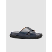 %100 Hakiki Deri Lacivert Erkek Terlik Lacivert