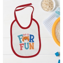 BK Kids Do it For Fun Tasarımlı Kırmızı Bebek Mama Önlüğü-1 Kırmızı