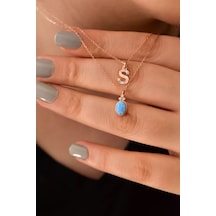 Papatya Silver 925 Ayar Gümüş Rose Kaplama S Harf ve Opal Taşlı Asansörlü Kolye