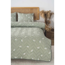 Yeşil Papatya Çift Kişilik Pamuklu Kapitone Pike & Yatak Örtüsü Yeşil