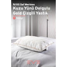 %100 Merinos Kuzu Yünlü Gold Çizgili Fermuarlı Doğal Yastık 50x70 Cm