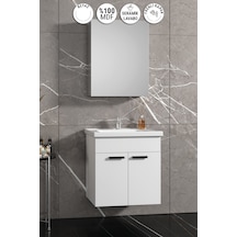 Çiğdem Kulplu 55 Cm Beyaz Mdf Seramik Lavabolu Asma Banyo Dolabı Takımı