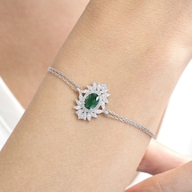 Effective Diamond Venedik Dansı Sentetik Zümrüt Taşlı Gümüş Bileklik