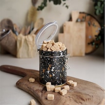 Terrazzo Brown Desenli Kilitli Kapaklı Yuvarlak Metal Kutu, 9 X 11 Cm, 0.6 Lt