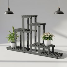 Doğal Köknar Ahşap Çok Katlı Çiçeklik Standı Saksılık 120x150x25 Cm Gri