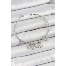 Pirinç Zirkon Taşlı Kelebek Ve Yıldız Model Gümüş Renk Charm Bileklik - Tj-bb7345 Diğer
