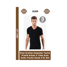 Grey Cat Özel Üretim Pamuklu Yazlık Pratik Erkek V Yaka Kısa Kollu Fanila Siyah 3'lü Set