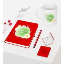 Kadınlar Gününe Özel Kırmızı Defter Kalem Kupa Ayna Seti - 14