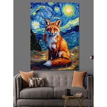 Ahşap Tablo Van Gogh Tarzında Tilki Portresi