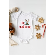 Hediyenza İlk Yeni Yılım Özel Tasarım Bebek Zıbın Pamuklu Çıtçıtlı Body Beyaz