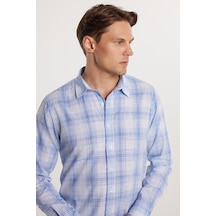 Tudors Erkek Slim Fit Dar Kesim %100 Pamuk Keten Doku Kareli Gömlek-33082 Çok Renkli